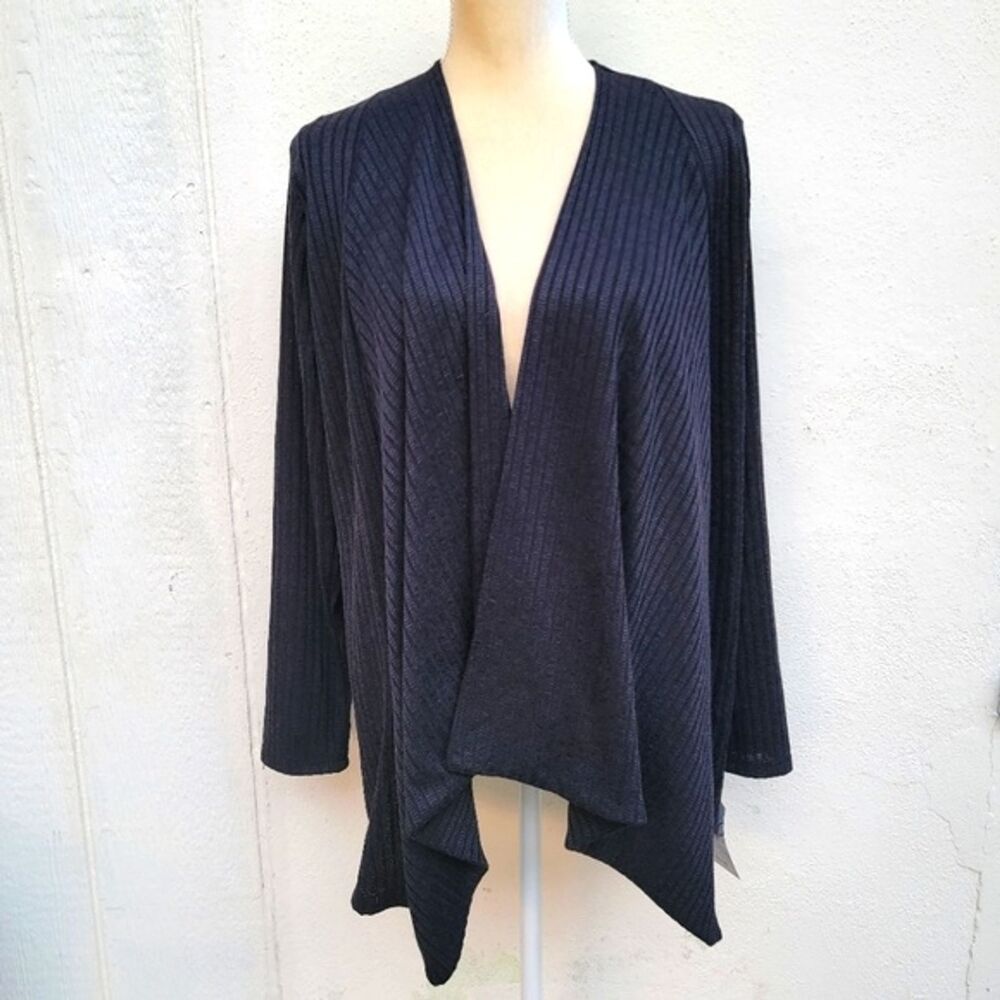 Elegantees ribbed knit Open Front Black cardigan  Wmns sz L witchy goth